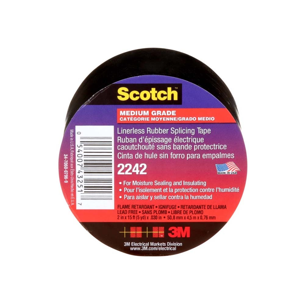 3M 2242-2X15FT Linerless Electrical Rubber Tape 2242, Black, General Purpose Self-Fusing Insulating Tape (7000132759) (8 Pack) - 4