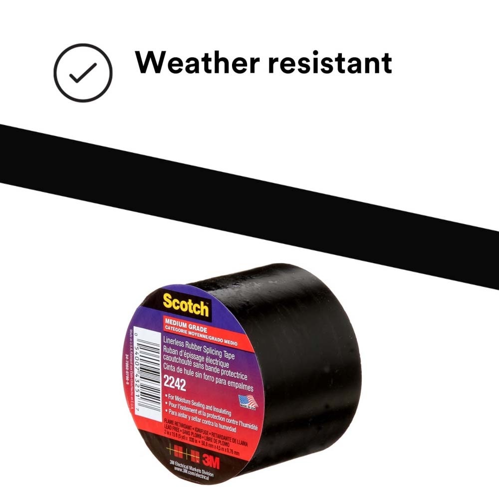 3M 2242-2X15FT Linerless Electrical Rubber Tape 2242, Black, General Purpose Self-Fusing Insulating Tape (7000132759) - 9