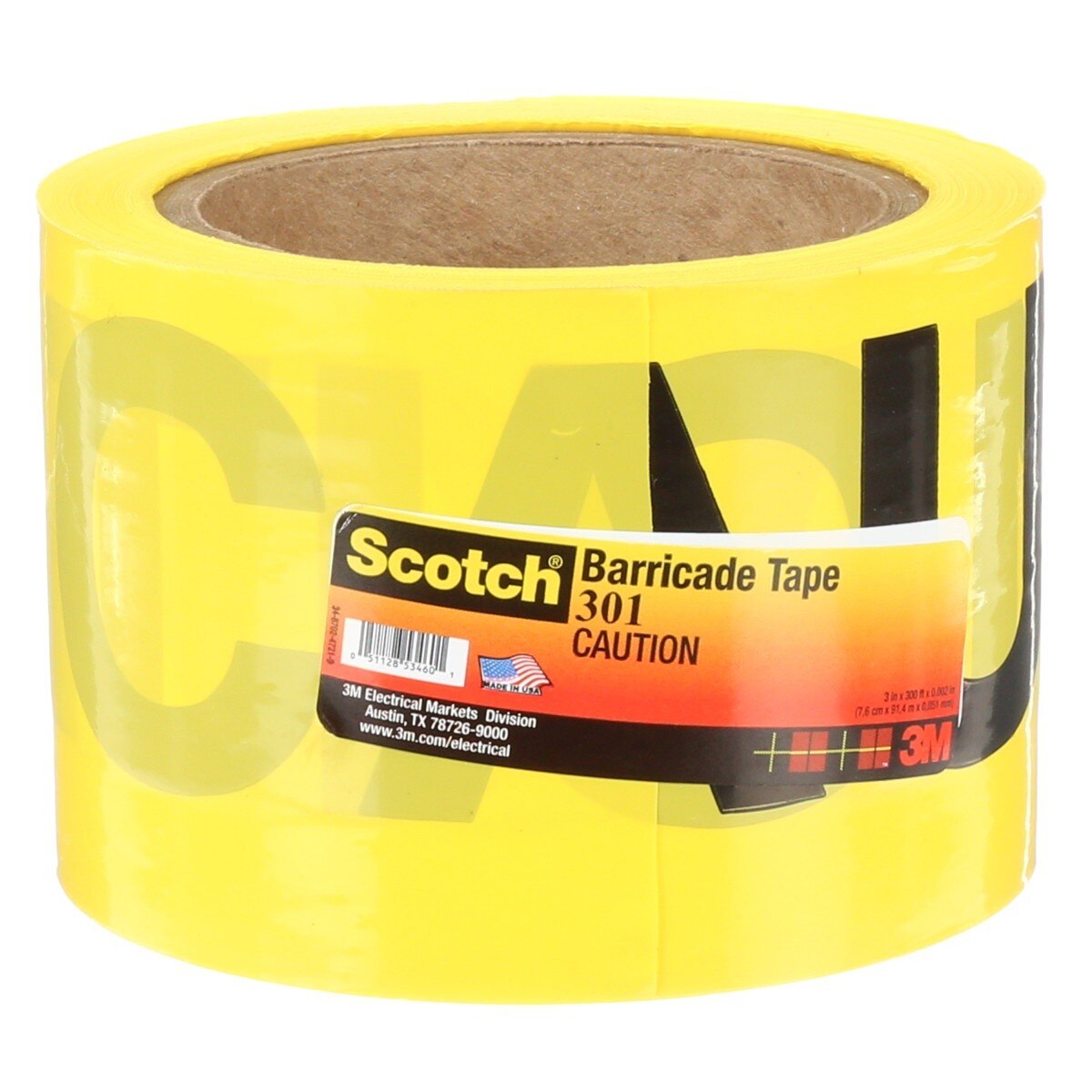 3M Scotch Barricade Tape 301, CAUTION, Non-adhesive, Yellow, 3 in x 300 ft (301-Y-3X300FT) (7000132914)  - (16Pack) - 2