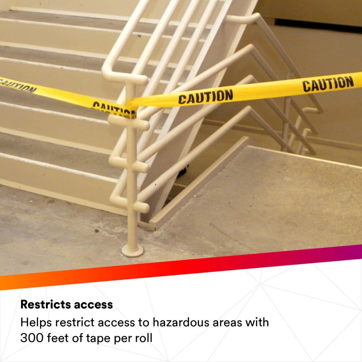 3M Scotch Barricade Tape 301, CAUTION, Non-adhesive, Yellow, 3 in x 300 ft (301-Y-3X300FT) (7000132914)  - (16Pack) - 9