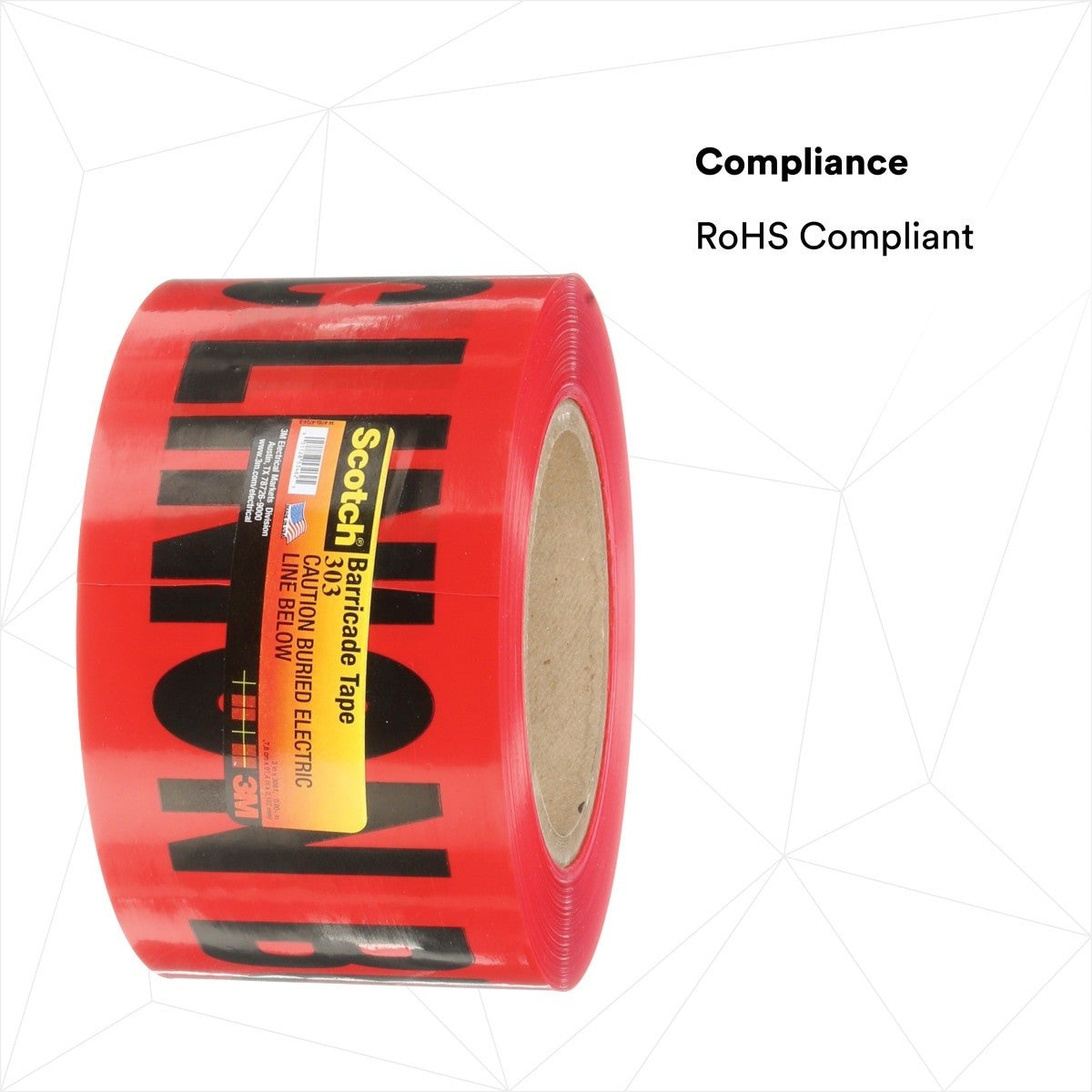 3M 303-R-3X300FT Scotch Buried Barricade Tape 303, CAUTION BURIED ELECTRIC LINE BELOW, Red, 3 in x 300 ft (7000132915)  - (16Pack) - 6