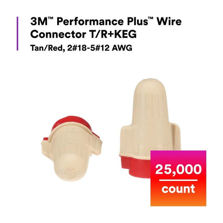 3M T/R+KEG Performance Plus Wire Connector TR+KEG Tan/Red Flexible Steel Spring Connectors Twist On CSA Certified UL Listed Keg 22-8 AWG (7000132941) (25000 Pack) - 6