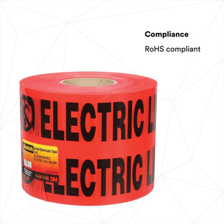3M 368-R-6X1000FT Scotch Buried Barricade Tape CAUTION BURIED ELECTRIC LINE BELOW Red 6 in x 1000 ft (7000133186)  - (4Pack) - 5