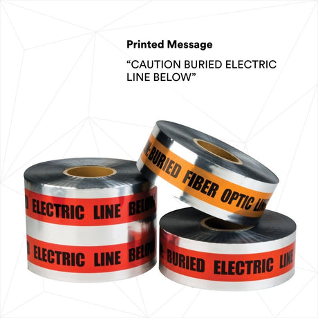 3M 408-R-6X1000FT Scotch Detectable Buried Barricade Tape CAUTION BURIED ELECTRIC LINE BELOW 6 in x 1000 ft Red (7000133192) (4 Pack) - 8