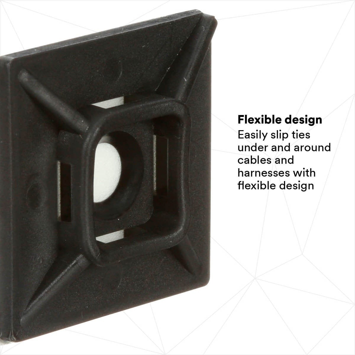 3M CTB1X1BKA-C Cable Tie Mounting Base, 4-Way Adhesive Mount, UV Resistant Black, 1 in x 1 in (7000133488) (500 Pack) - 6