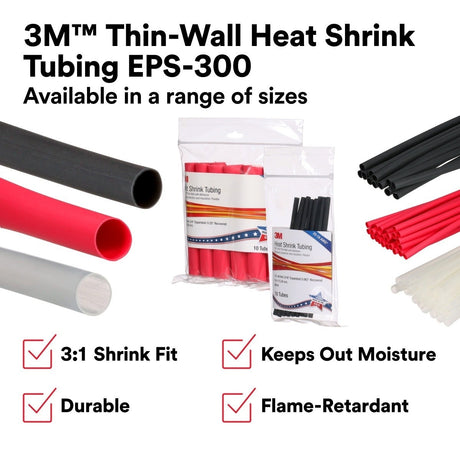 3M EPS-300 Thin-Wall Heat Shrink Tubing, Adhesive-Lined, 3/4-Black-48" (7000133584) (5 Pack) - 5