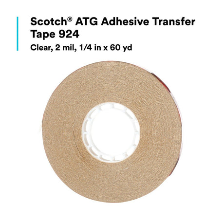 3M 924 Scotch ATG Adhesive Transfer Tape, Clear, 2 mil, 1/4 in x 60 yd (7000144701) (12 Pack) - 5