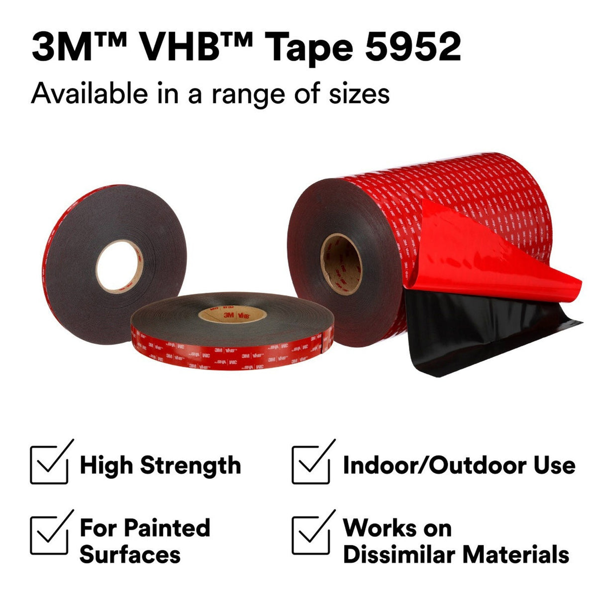 3M 7000144712 VHB Tape 5952 Double-Sided Acrylic Foam Mounting Tape, 3/4 in x 36 yd, 45 mil, Black  - (3Pack) - 2