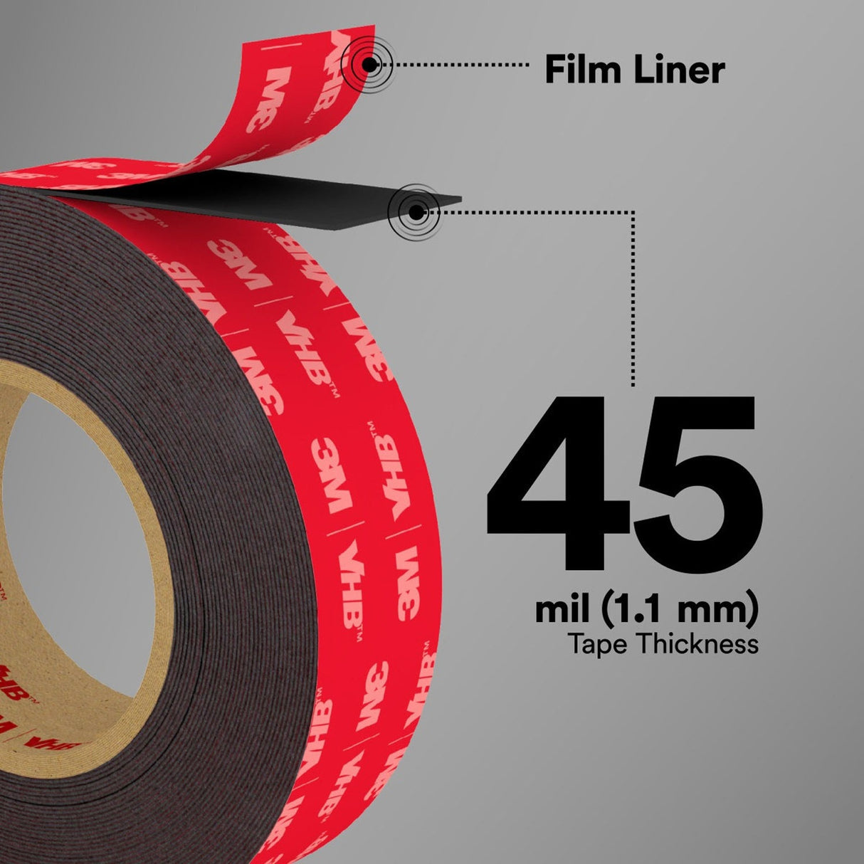 3M 7000144712 VHB Tape 5952 Double-Sided Acrylic Foam Mounting Tape, 3/4 in x 36 yd, 45 mil, Black  - (3Pack) - 3