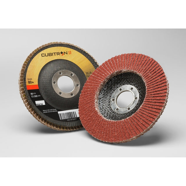 3M 967A Cubitron II Flap Disc, 80+, T29, 4-1/2 in x 7/8 in (7000148189) (10 Pack)
