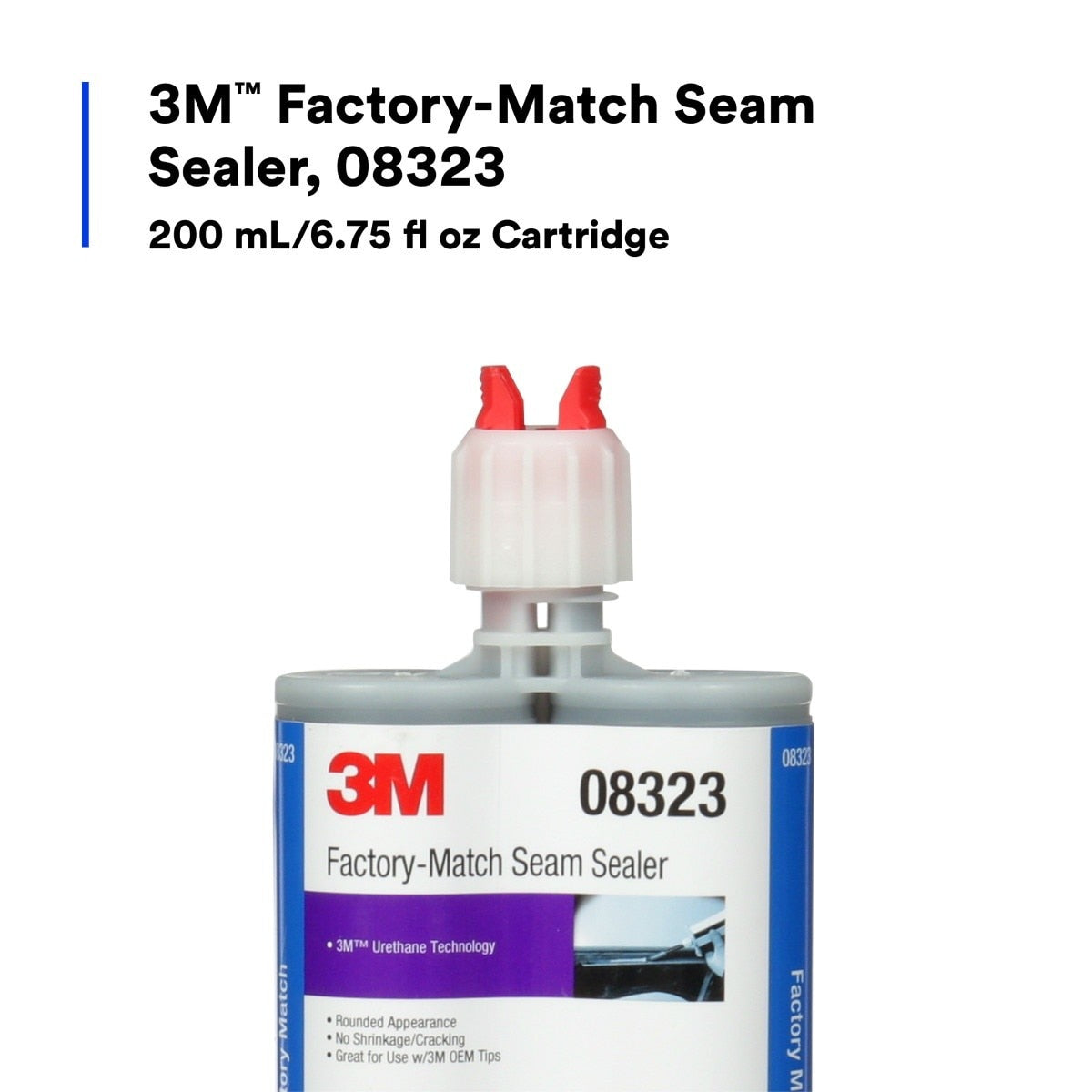 3M Factory-Match Seam Sealer, Two-Part Urethane, Medium/High Viscosity, Black, 200 mL/6.75 fl oz Cartridge (08323) (7000148202)  - (6Pack) - 6