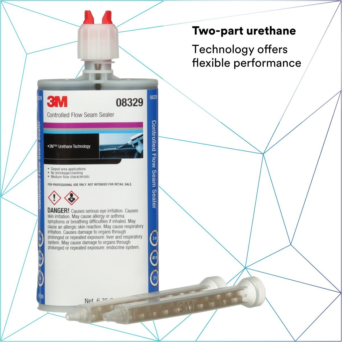 3M 08329 Controlled-Flow Seam Sealer, Solvent Free, Weather Resistant, Urethane, Black, 200 mL/6.75 fl oz Cartridge (7000148203)  - (6Pack) - 7