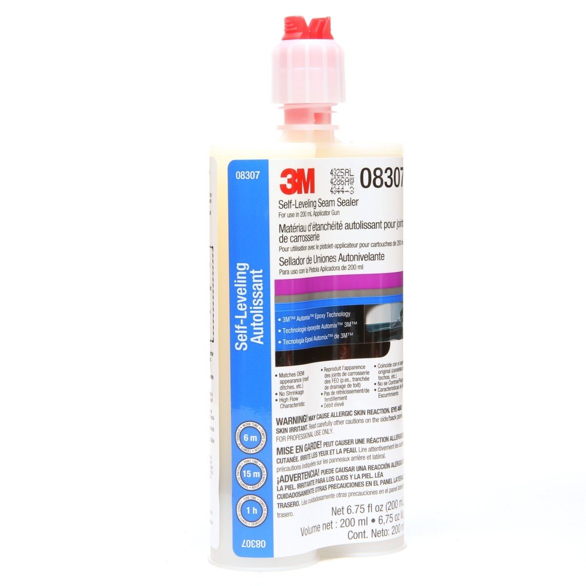 3M 08307 Self-Leveling Seam Sealer Two-Part Epoxy, Transparent, 200 mL/6.75 fl oz Cartridge, Quick Curing (7000148242)  - (6Pack) - 3