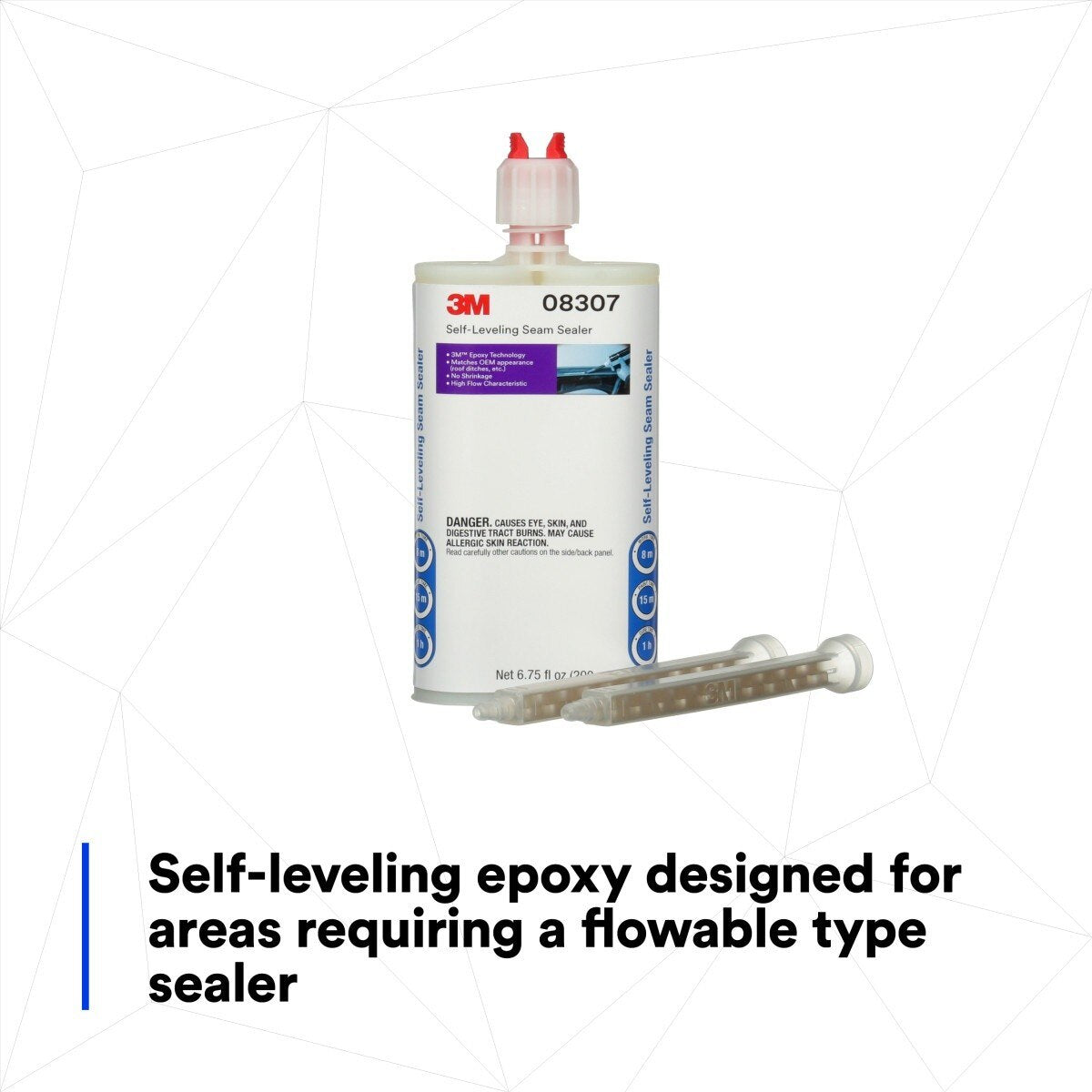 3M 08307 Self-Leveling Seam Sealer Two-Part Epoxy, Transparent, 200 mL/6.75 fl oz Cartridge, Quick Curing (7000148242)  - (6Pack) - 6