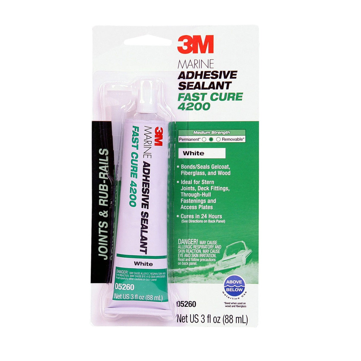 3M 4200FC Marine Adhesive Sealant Fast Cure, White, 3 oz Tube (5260) (7000148282)  - (6Pack)