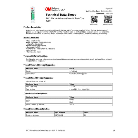 3M 4200FC Marine Adhesive Sealant Fast Cure, White, 3 oz Tube (5260) (7000148282)  - (6Pack) - 2