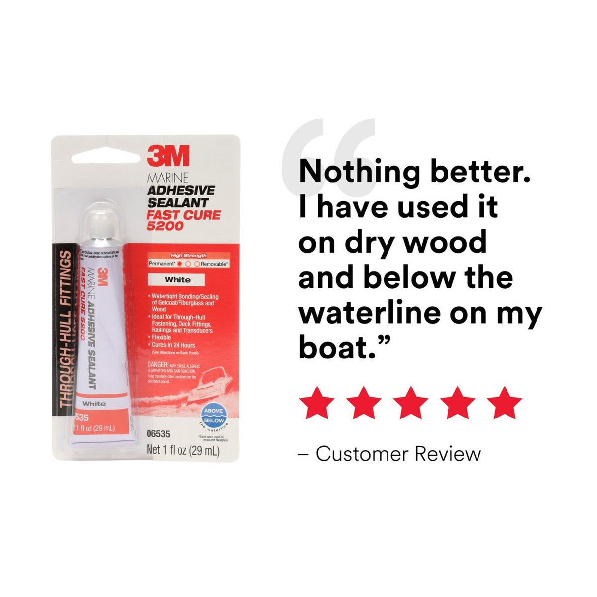 3M 4200FC Marine Adhesive Sealant Fast Cure, White, 3 oz Tube (5260) (7000148282)  - (6Pack) - 7