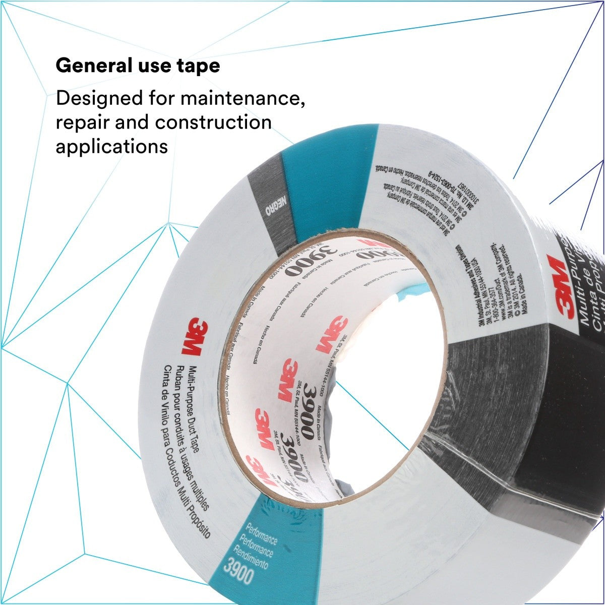 3M 3900 Multi-Purpose Duct Tape, Black, 48 mm x 54.8 m, 7.6 mil, Rubber Adhesive, Water Resistant (7000148383)  - (24Pack) - 3