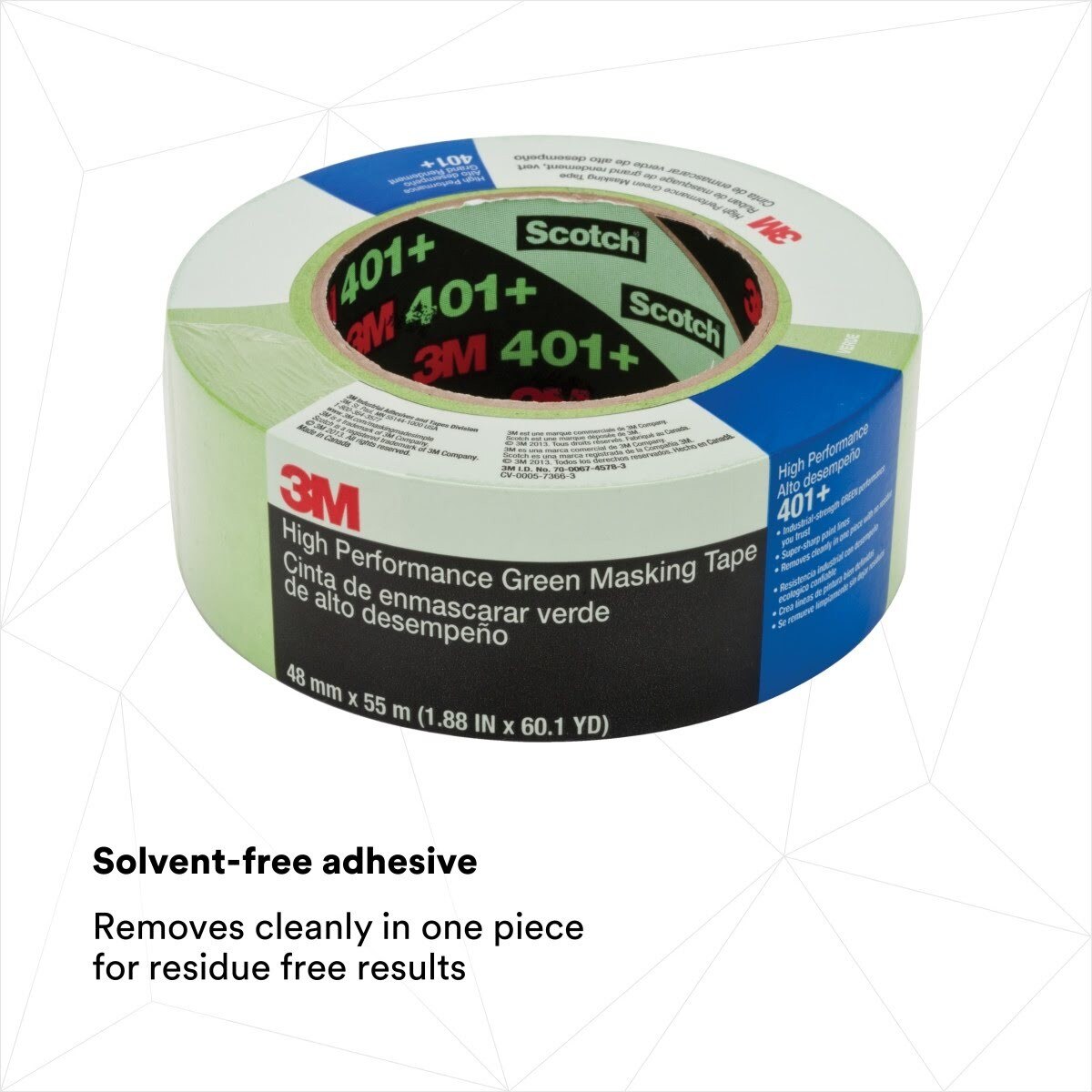 3M 401+ Scotch High Performance Green Masking Tape, Superior Adhesion, Clean Removal, Paint Bleed Resistant, Green, 48 mm x 55 m (401+ IW) (7000148424)  - (12Pack) - 4
