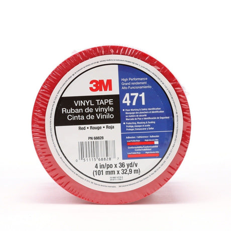 3M 471 471 IW Vinyl Tape, Red, 4 in x 36 yd, 5.2 mil, Individually Wrapped Conveniently Packaged (7010292804)  - (8Pack) - 2
