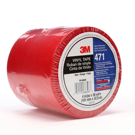 3M 471 471 IW Vinyl Tape, Red, 4 in x 36 yd, 5.2 mil, Individually Wrapped Conveniently Packaged (7010292804)  - (8Pack) - 3