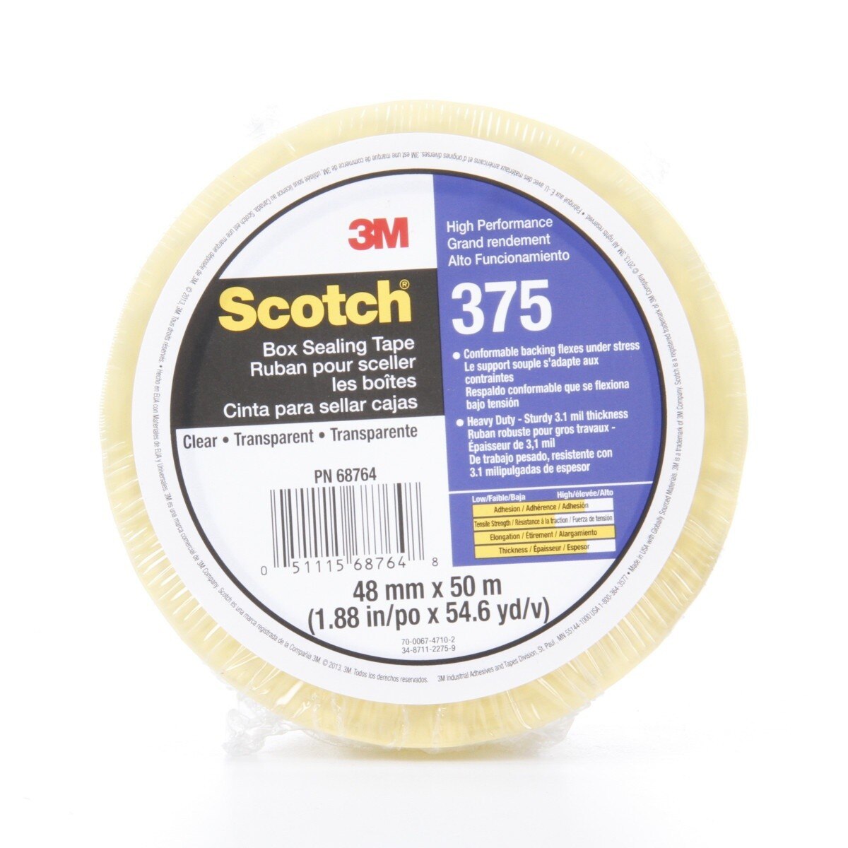 3M 375 Scotch Box Sealing Tape, Clear, 48 mm x 50 m (7010295456)  - (36Pack)