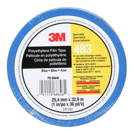 3M 483 Polyethylene Tape, Blue, 1 in x 36 yd, 5.0 mil, Individually Wrapped Conveniently Packaged (7010295458)  - (36Pack) - 6