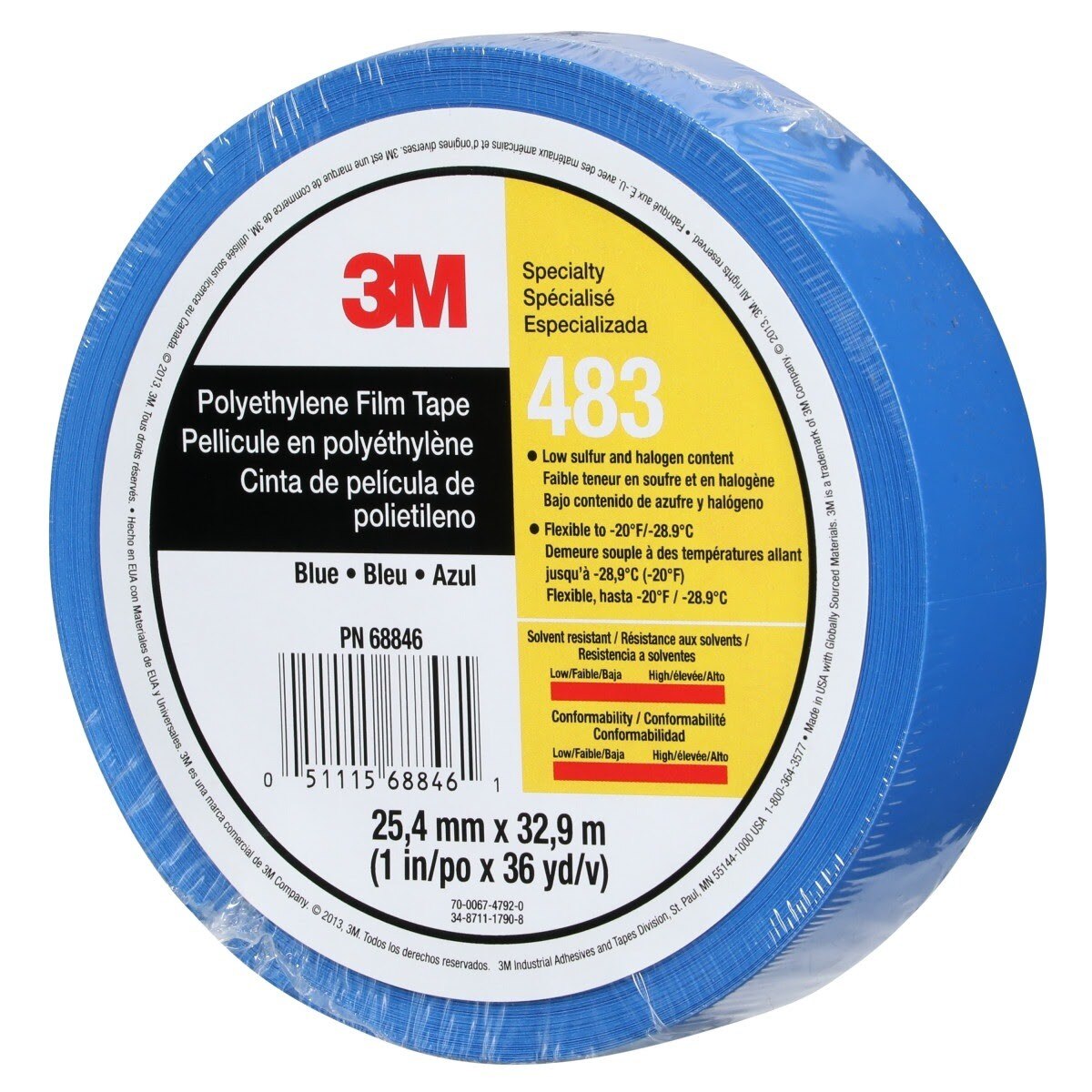 3M 483 Polyethylene Tape, Blue, 1 in x 36 yd, 5.0 mil, Individually Wrapped Conveniently Packaged (7010295458)  - (36Pack) - 8