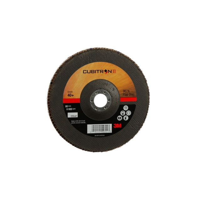 3M 967A Cubitron II Flap Disc, 40 Plus, T27, Precision Shaped Ceramic, Maroon, 7 in x 7/8 in Center Hole (7010300290) (250 Pack)