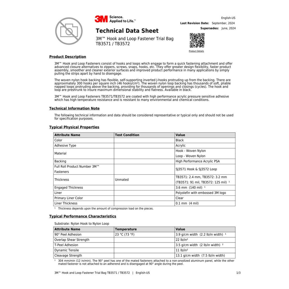 3M Hook/Loop Fastener, Black, 1 in x 10 ft (TB3571/TB3572) (7010302387)  - (8Pack) - 5