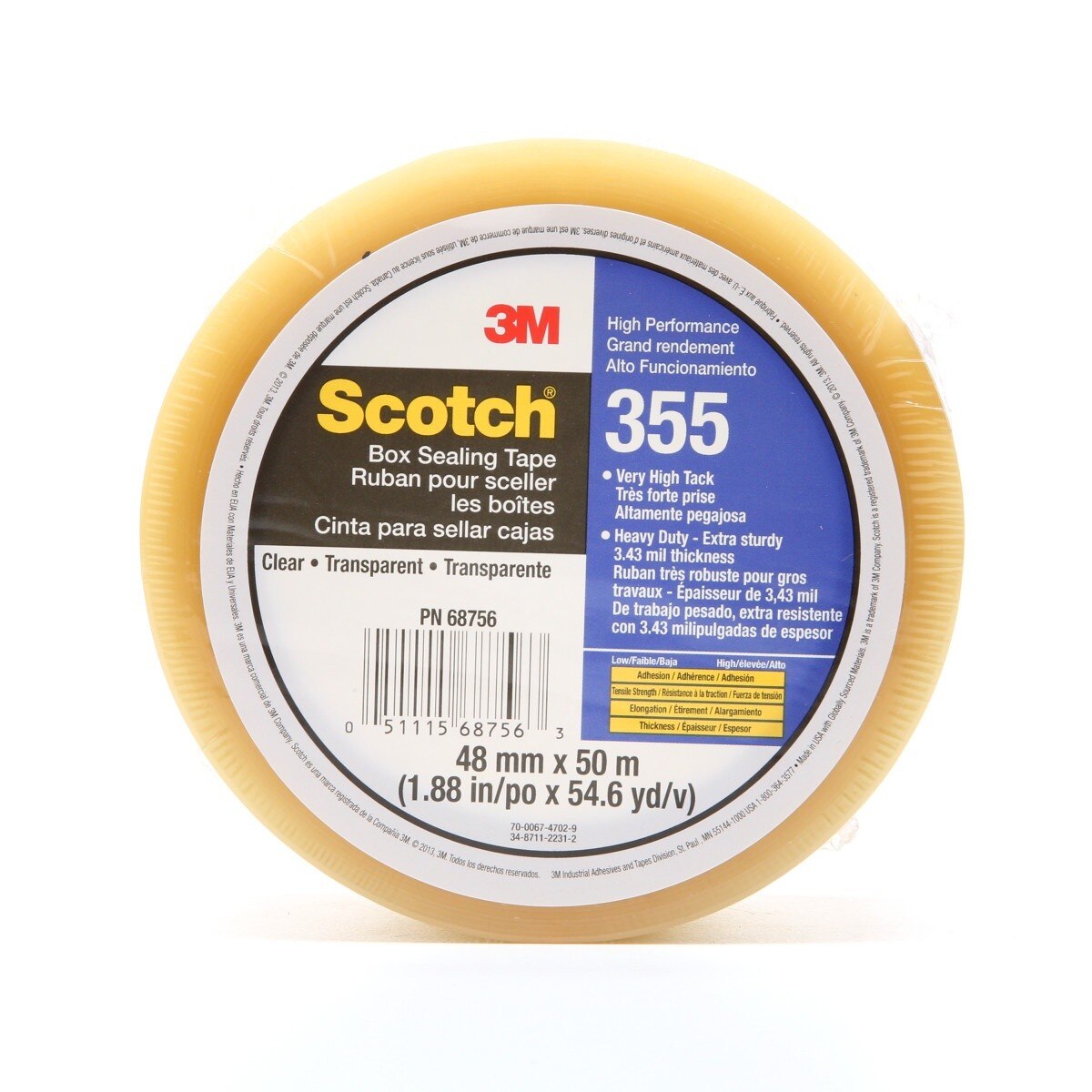3M 355 Scotch Box Sealing Tape, Clear, 48 mm x 50 m, High Performance (7010302430)  - (36Pack)
