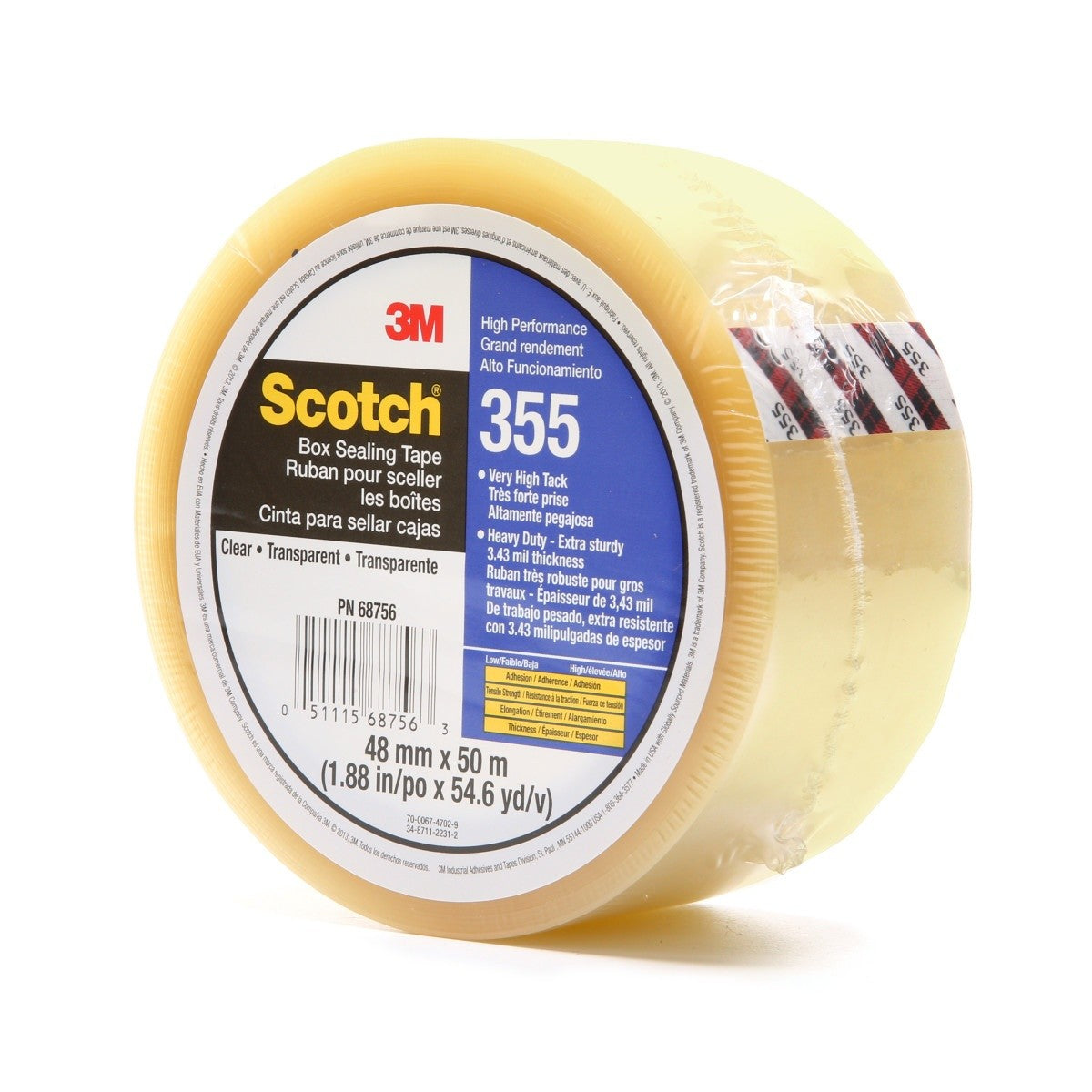 3M 355 Scotch Box Sealing Tape, Clear, 48 mm x 50 m, High Performance (7010302430)  - (36Pack) - 2