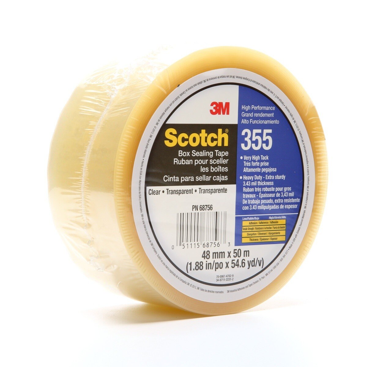 3M 355 Scotch Box Sealing Tape, Clear, 48 mm x 50 m, High Performance (7010302430)  - (36Pack) - 3
