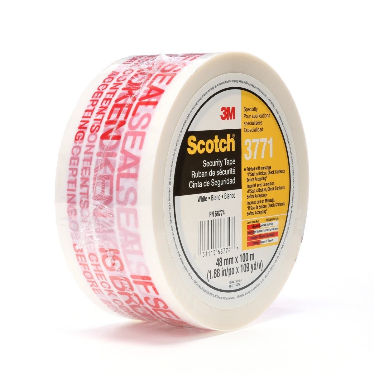 3M 3771 Scotch Printed Message Box Sealing Tape, White, 48 mm x 100 m (7010302431)  - (36Pack) - 2