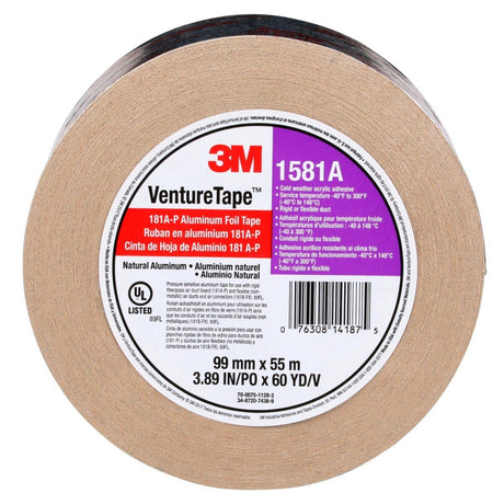 3M 1581A UL181A-P Aluminum Foil Tape, Natural Aluminum, Rigid/Flexible Duct Seaming, Cold Weather Adhesion, 3-7/8 in x 60 yd, 2 mil (7010302857)  - (12Pack) - 7