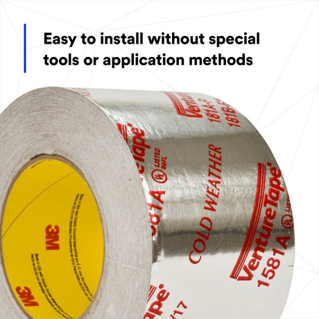 3M 1581A UL181A-P Aluminum Foil Tape, Natural Aluminum, Rigid/Flexible Duct Seaming, Cold Weather Adhesion, 3-7/8 in x 60 yd, 2 mil (7010302857)  - (12Pack) - 10