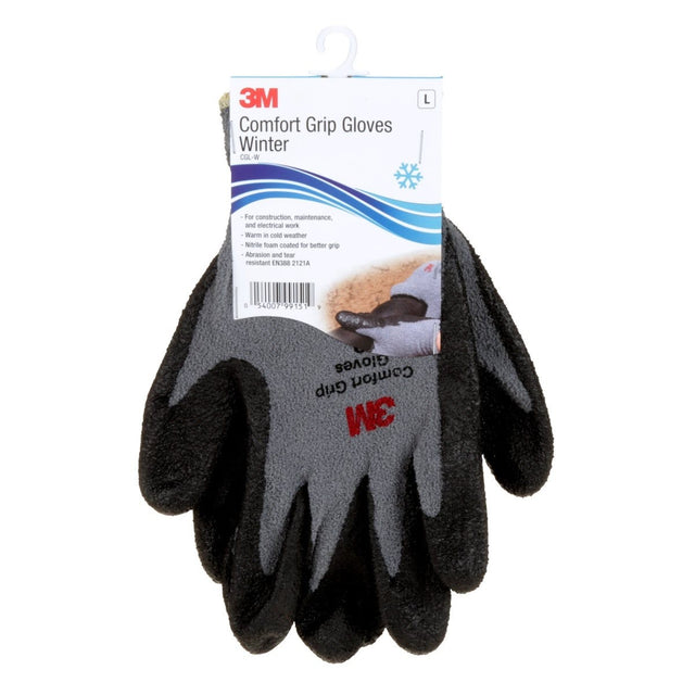 3M Comfort Grip Winter Work Gloves, Nitrile Foam Coated, Gray, Size Large (CGL-W) (7010305066) (1 Pair)  - (6Pack)