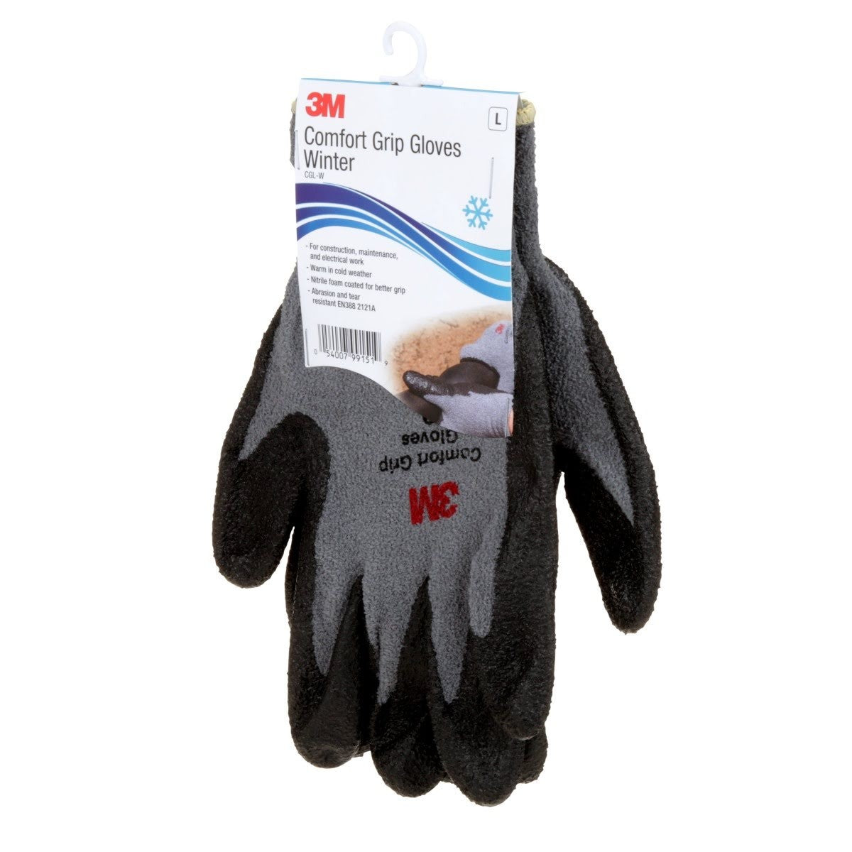 3M Comfort Grip Winter Work Gloves, Nitrile Foam Coated, Gray, Size Large (CGL-W) (7010305066) (1 Pair)  - (6Pack) - 3