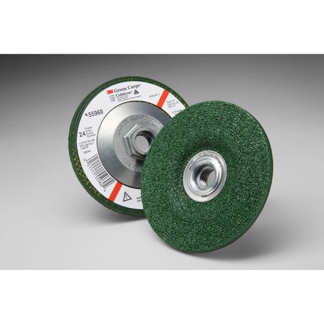 3M 55960 Green Corps Type 27 Depressed Center Grinding Wheel, Ceramic, 24 Grit, Green, 4-1/2 in x 1/4 in x 5/8 in-11 Internal (7010308189) (40 Pack)