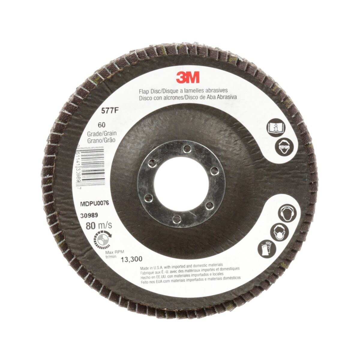 3M 577F Flap Disc, T29, Alumina Zirconia, 80 Grit, Green, 7 in x 7/8 in Center Hole (7010308901) (250 Pack) - 3