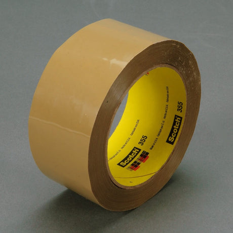 3M 355 Scotch Box Sealing Tape, Tan, 96 mm x 50 m, Hot Melt Adhesive, Polyester Backing (7010312657) (12 Pack)