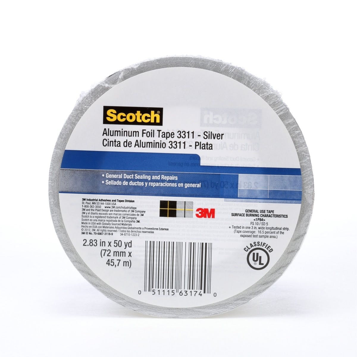 3M 3311 Scotch Aluminum Foil Tape, Silver, 2-7/8 in x 50 yd, 3.6 mil (7010313061)  - (6Pack)