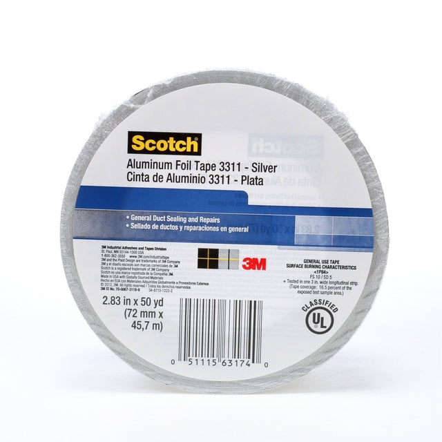 3M 3311 Scotch Aluminum Foil Tape, Silver, 2-7/8 in x 50 yd, 3.6 mil (7010313061)  - (6Pack)