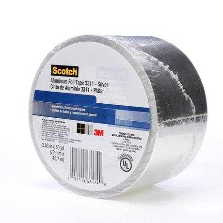 3M 3311 Scotch Aluminum Foil Tape, Silver, 2-7/8 in x 50 yd, 3.6 mil (7010313061)  - (6Pack) - 3