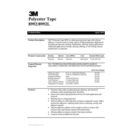 3M 8992L Polyester Tape , 24' x 72 yd. 3.2 mil, Green (7010313272) - 4