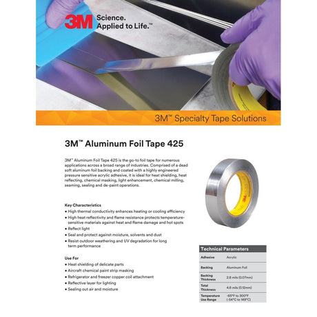 3M Aluminum Foil Tape, Silver, 7 in x 60 yd, 4.6 mil (425) (7010314221)  - (6Pack) - 6