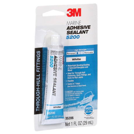 3M 5200 Marine Adhesive Sealant White, 1 oz Tube for Above/Below Waterline Bonding (5206) (7010325697)  - (12Pack) - 7