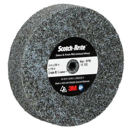 3M DP-UW Scotch-Brite Deburr & Finish PRO Unitized Wheel, 8C Coarse+, 3 in x 3/4 in x 1/4 in (7010329496) (20 Pack) - 3