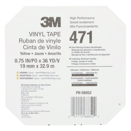 3M 471 Vinyl Tape, Yellow, 3/4 in x 36 yd, 5.2 mil (7010334520) (48 Pack) - 9