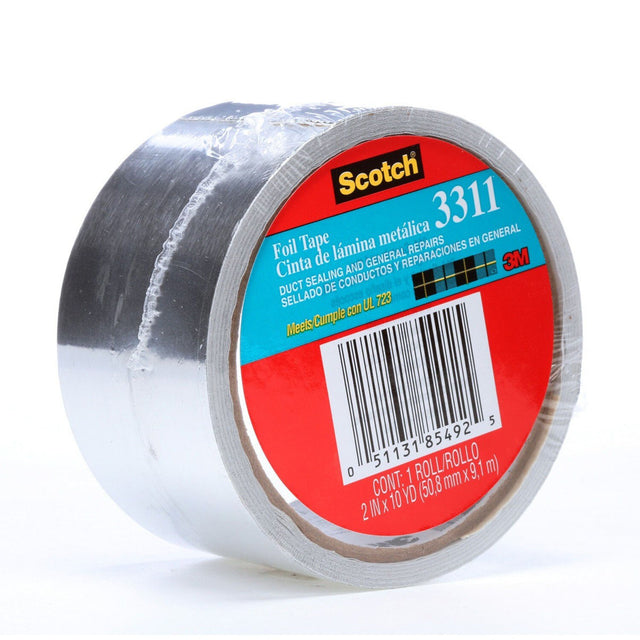 3M 3311 Scotch Aluminum Foil Tape, Rubber Adhesive, Silver, 2 in x 10 yd, 3.6 mil (7010334860)  - (24Pack)